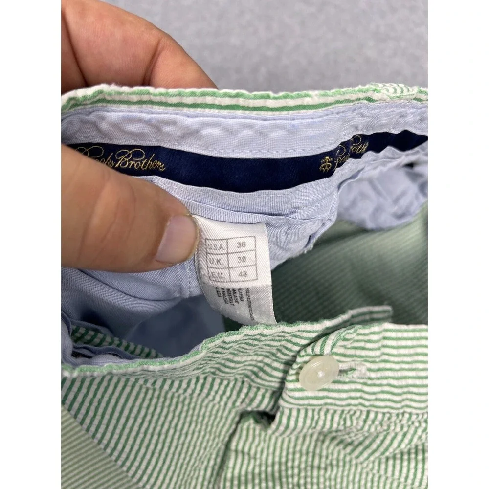 Brooks Brothers Shorts Mens 38 (Measures 36) Green Striped Beach Seersucker‎